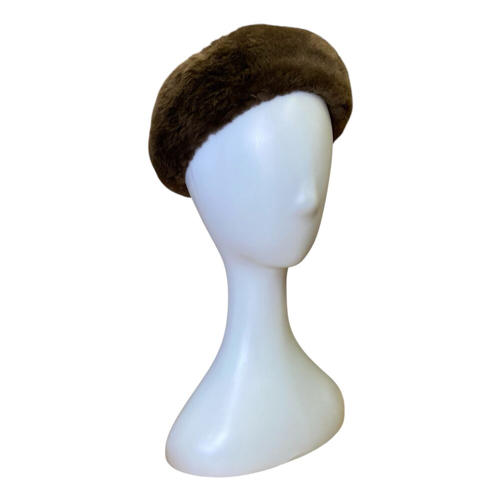 1950s Vintage Miss Alice Sheared Beaver Fur Pillbox Hat Taupe Brown